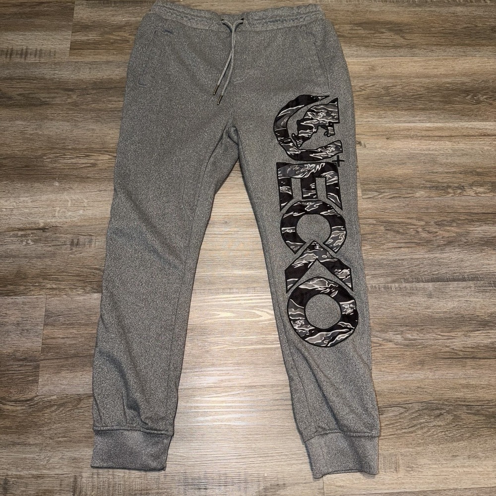 Vintage Ecko Unltd Fleece Jogger Pants Gray Marled Graphic Print Mens Medium